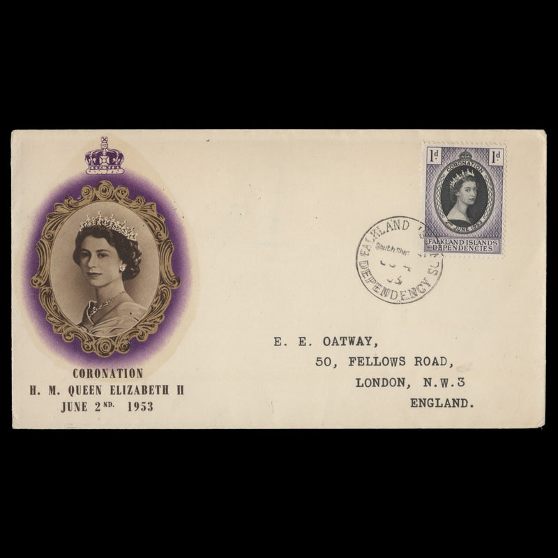 Falkland Islands Dependencies 1953 (FDC) 1d Coronation, South Shetlands