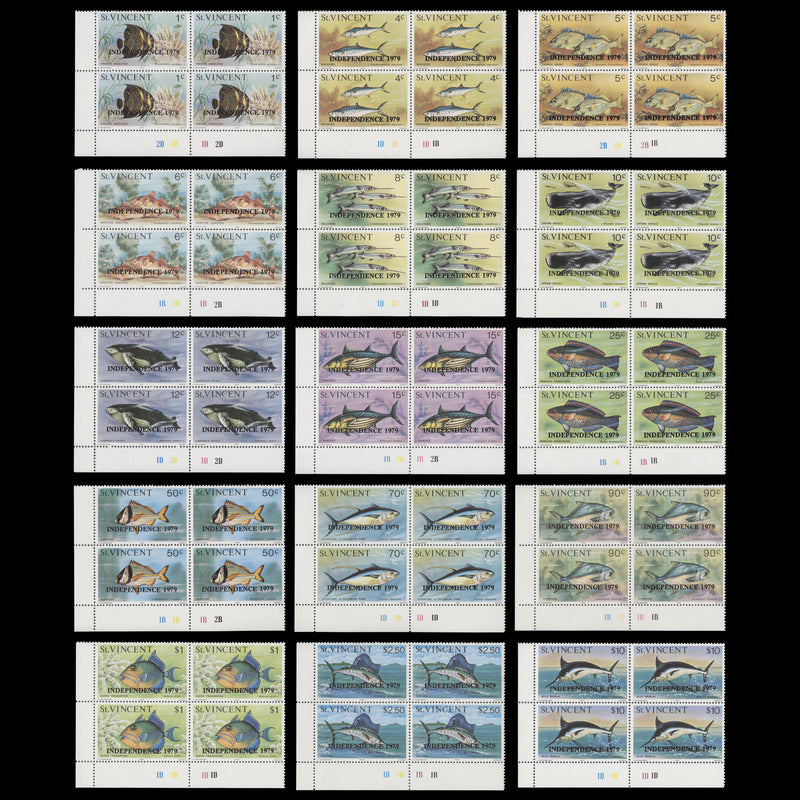 Saint Vincent 1979 (MNH) Independence Provisionals plate blocks