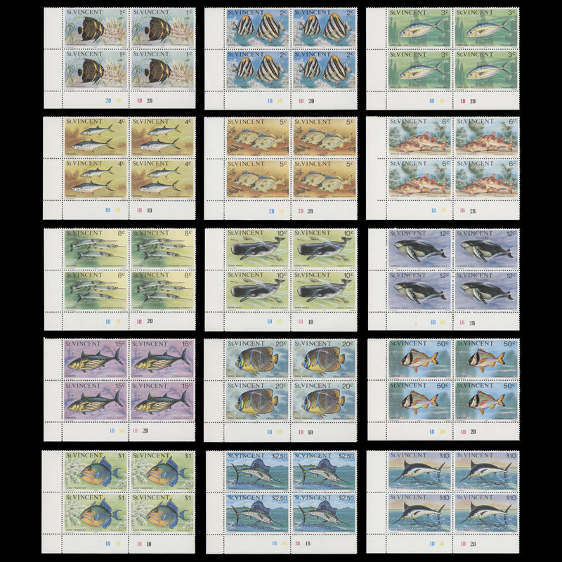 Saint Vincent 1976 (MNH) Marine Life Definitives plate blocks