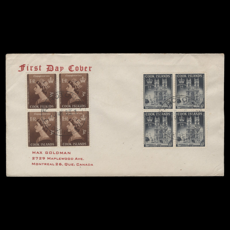 Cook Islands 1953 Coronation blocks first day cover, RAROTONGA