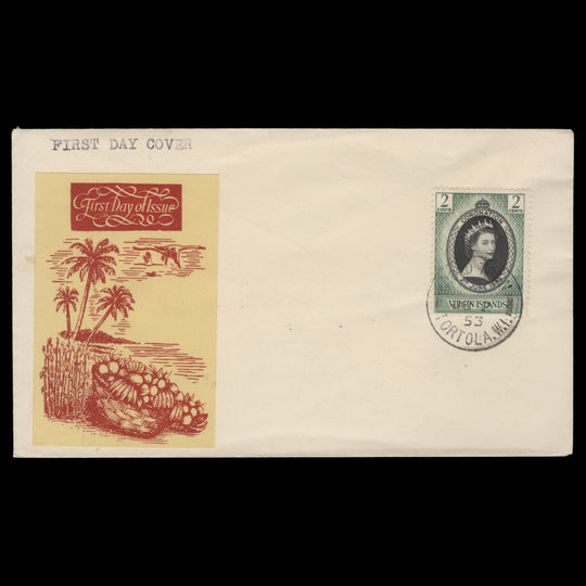 British Virgin Islands 1953 (FDC) 2c Coronation, ROAD TOWN