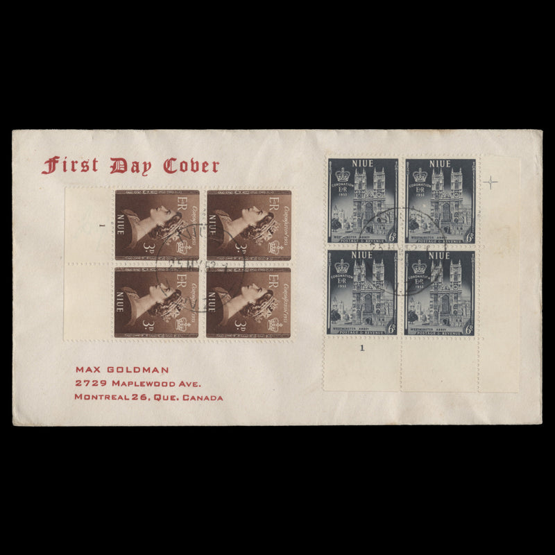 Niue 1953 (FDC) Coronation plate 1 blocks