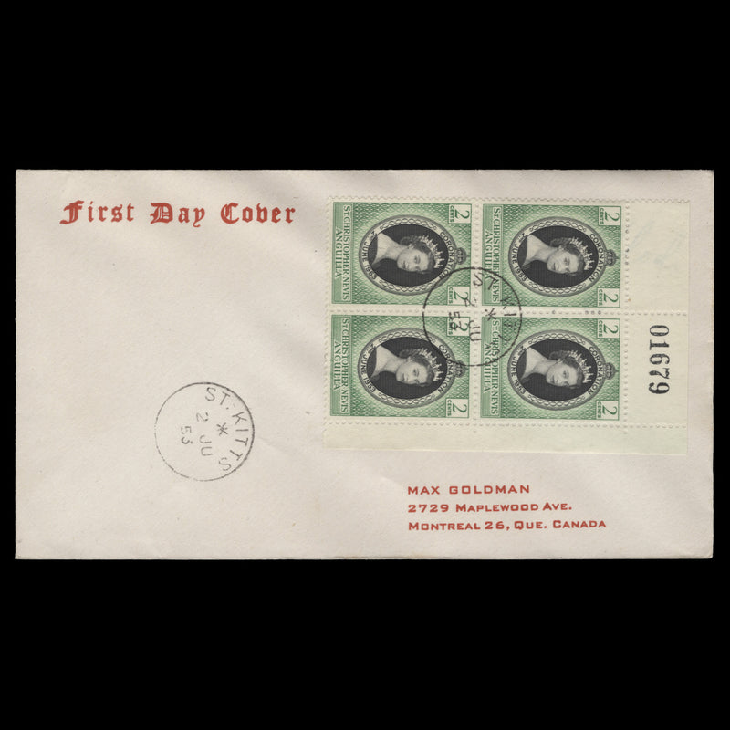 St Christopher Nevis Anguilla 1953 (FDC) 2c Coronation block, ST KITTS