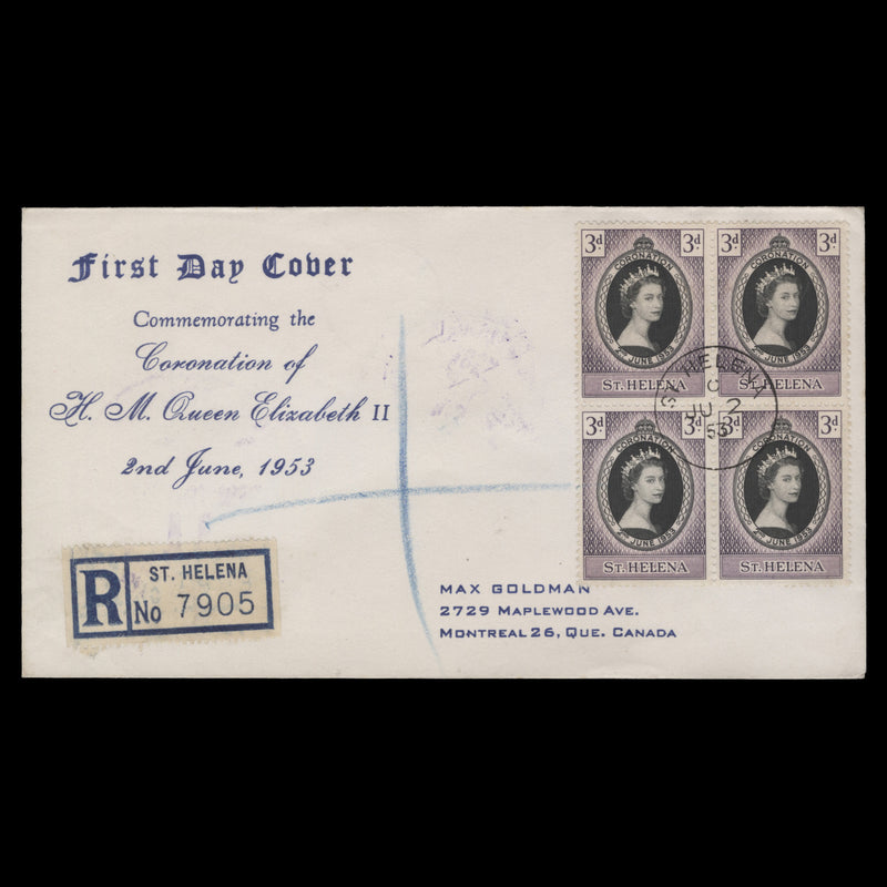 Saint Helena 1953 (FDC) 3d Coronation block