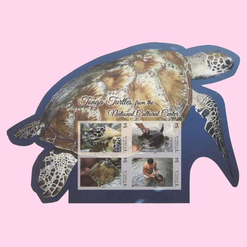 Tonga 2013 (Variety) $4 Turtles imperf miniature sheet