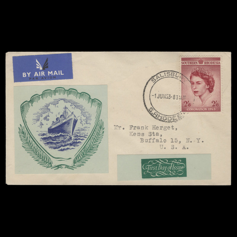 Southern Rhodesia 1953 (FDC) 2s6d Coronation, SALISBURY