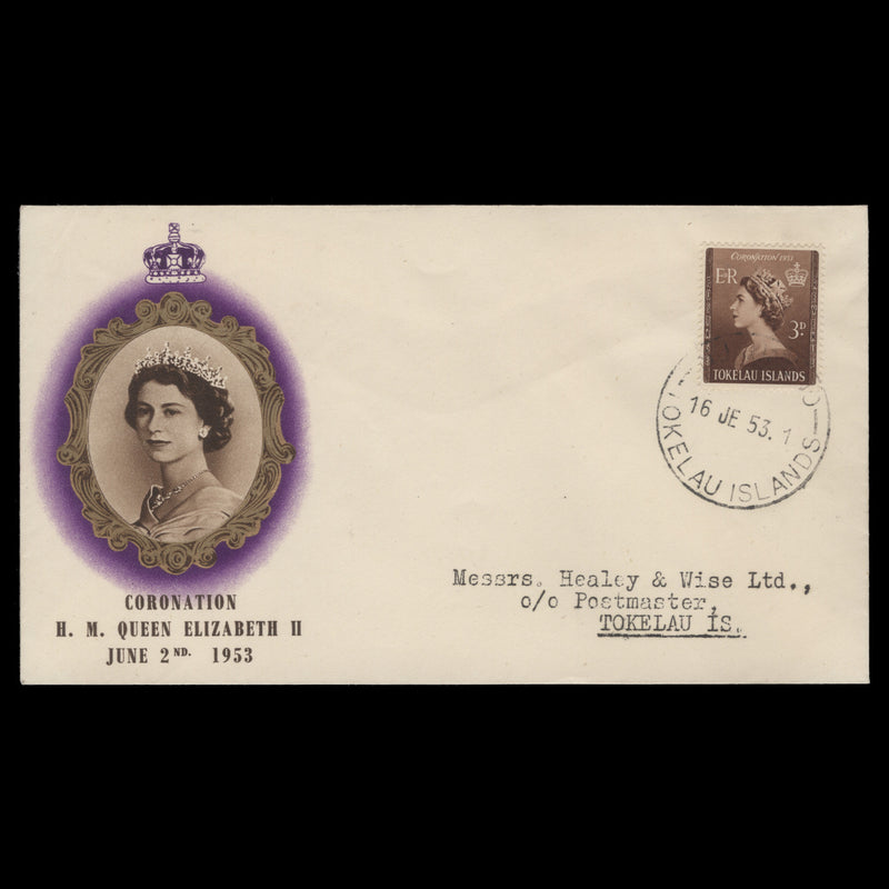 Tokelau 1953 (FDC) 3d Coronation, NUKUNONO