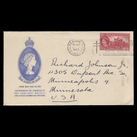 New Zealand 1953 (FDC) 4d Coronation, PALMERSTON NORTH