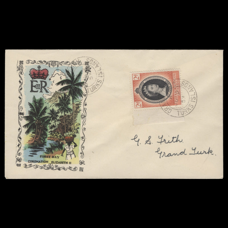 Turks & Caicos Islands 1953 (FDC) 2d Coronation, GRAND TURK