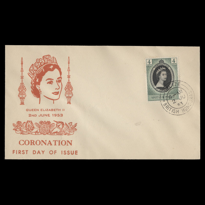 British Honduras 1953 (FDC) 4c Coronation, BELIZE
