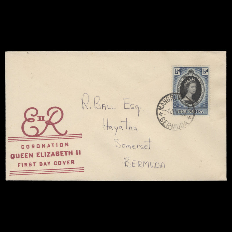 Bermuda 1953 (FDC) 1½d Coronation, MANGROVE BAY