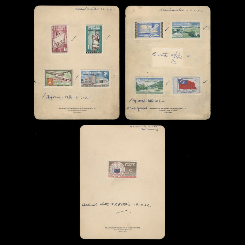 Samoa 1962 Independence Definitives imperf proofs on presentation cards