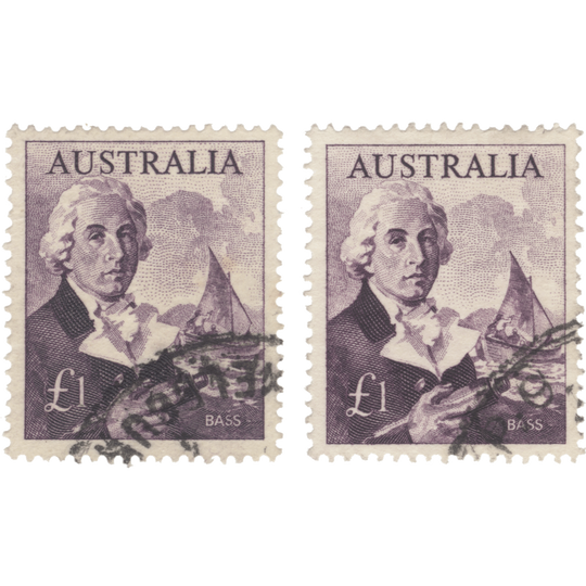 Australia 1964 (Used) £1 George Bass singles, toned and white paper