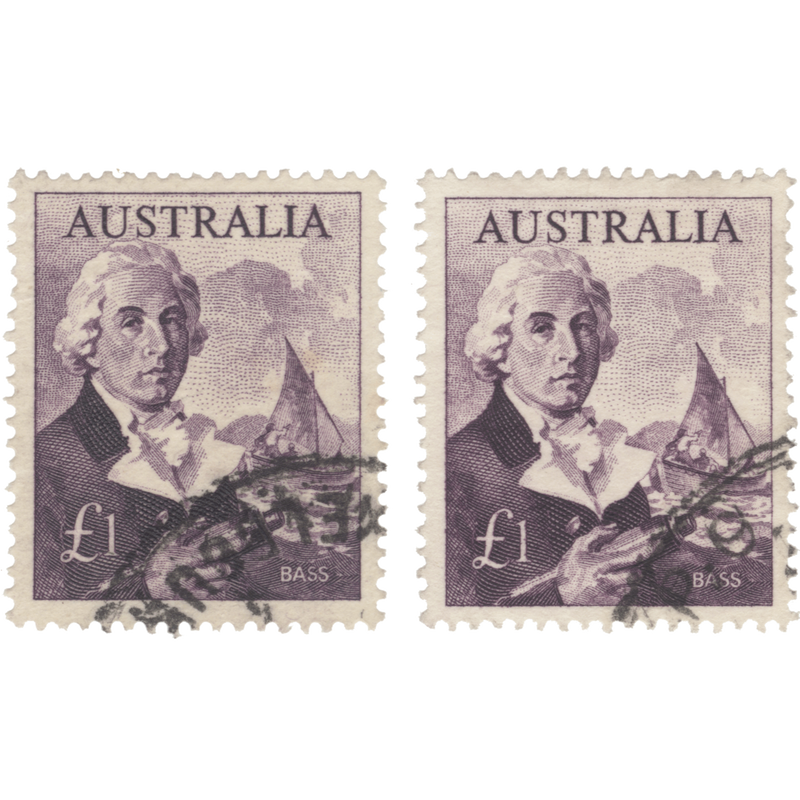 Australia 1964 (Used) £1 George Bass singles, toned and white paper