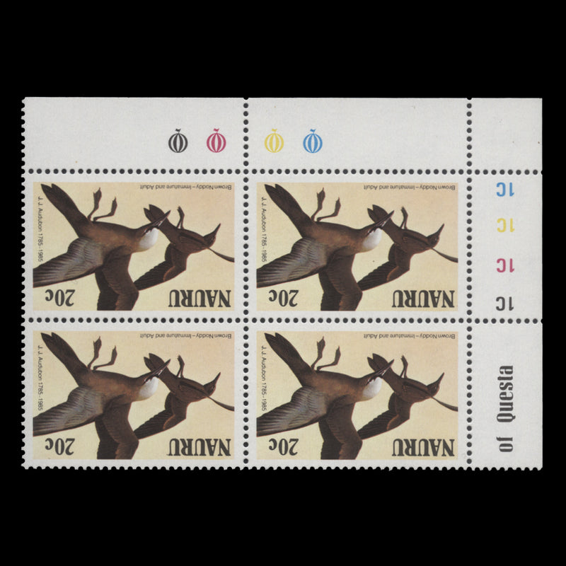 Nauru 1985 (Variety) 20c John Audubon Anniversary block with inverted watermark