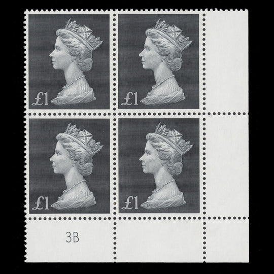 Great Britain 1969 (MNH) £1 Bluish Black plate 3B block