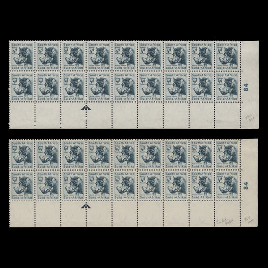 South Africa 1954 (MLH) ½d Warthog cylinder 84 blocks on different paper