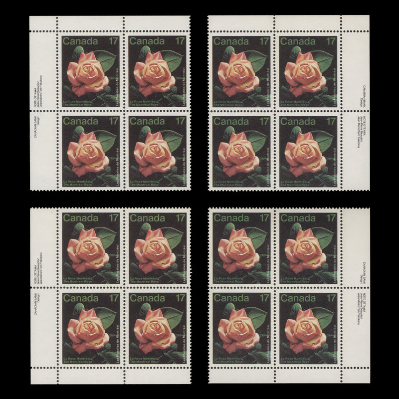 Canada 1981 (MNH) 17c Montreal Rose imprint blocks