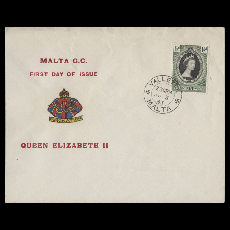 Malta 1953 (FDC) 1½d Coronation, VALLETTA