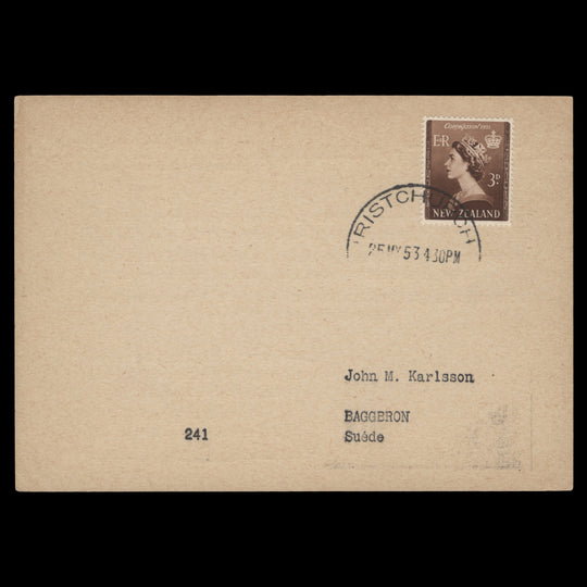 New Zealand 1953 (FDC) 3d Coronation, CHRISTCHURCH