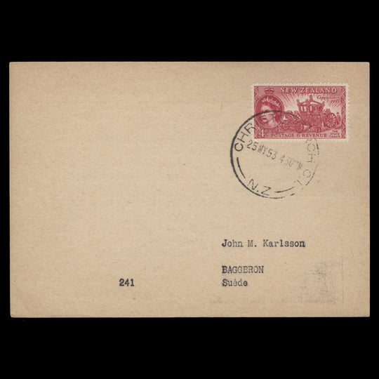 New Zealand 1953 (FDC) 4d Coronation, CHRISTCHURCH