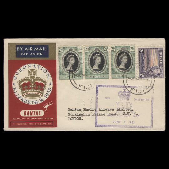 Fiji 1953 (FDC) 2½d Coronation strip, SUVA