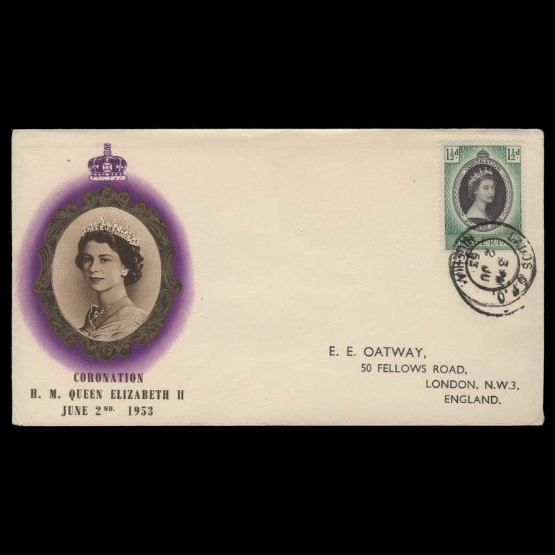 Nigeria 1953 (FDC) 1½d Coronation, LAGOS GPO