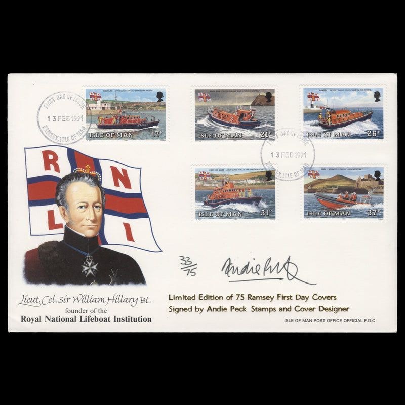 Isle of Man 1991 Lifeboats first day cover signed by Andie Peck