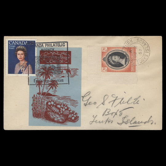 Turks & Caicos Islands 1953 (FDC) 2d Coronation, GRAND TURK