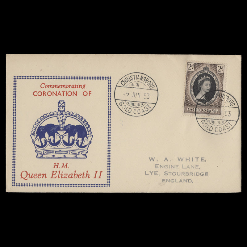 Gold Coast 1953 (FDC) 2d Coronation, CHRISTIANSBORG