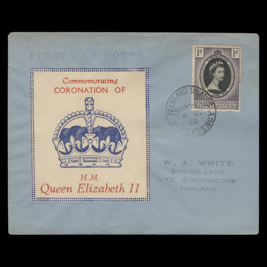 Falkland Islands Dependencies 1953 (FDC) 1d Coronation, South Georgia