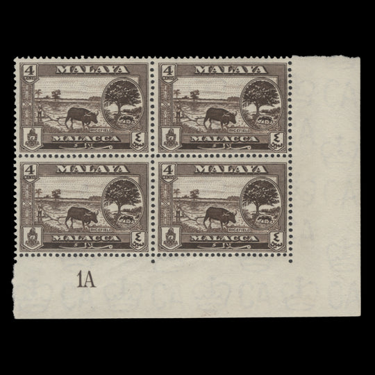 Malacca 1960 (MNH) 4c Ricefield plate 1A block