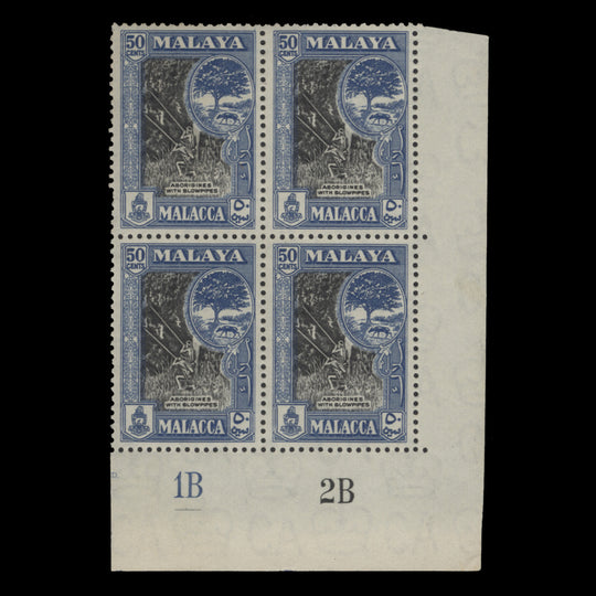 Malacca 1964 (MLH) 50c Aborigines with Blowpipes plate 1B–2B block