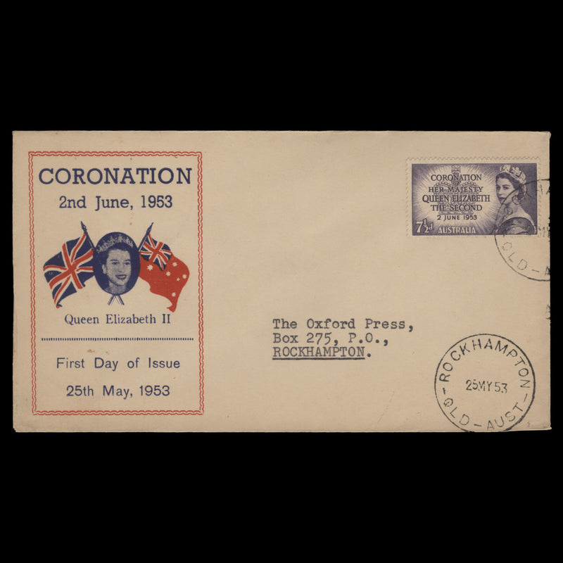 Australia 1953 (FDC) 7½d Coronation, ROCKHAMPTON