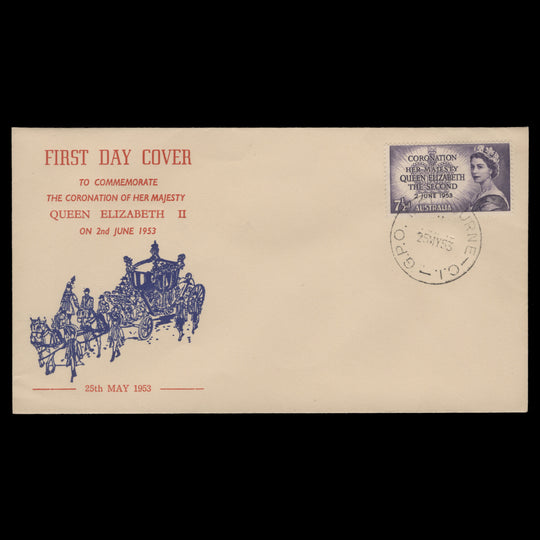 Australia 1953 (FDC) 7½d Coronation, MELBOURNE