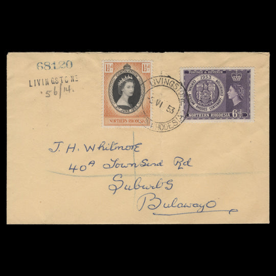 Northern Rhodesia 1953 (FDC) 1½d Coronation, LIVINGSTONE