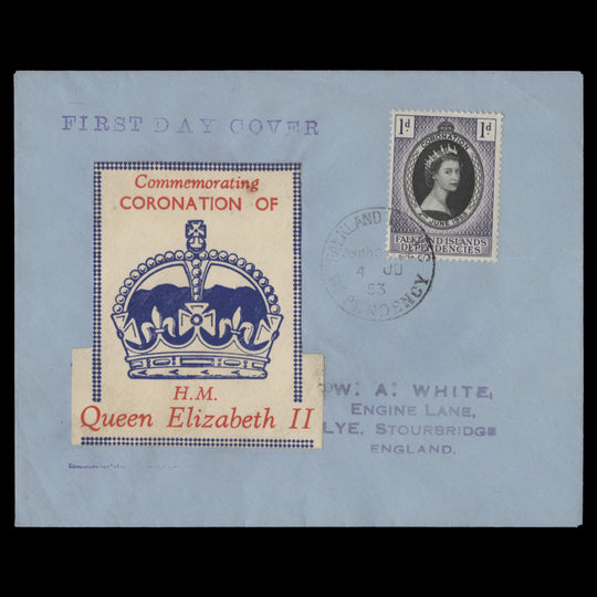 Falkland Islands Dependencies 1953 (FDC) 1d Coronation, South Georgia