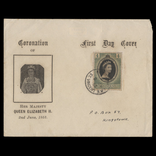 Saint Vincent 1953 (FDC) 4c Coronation, KINGSTOWN