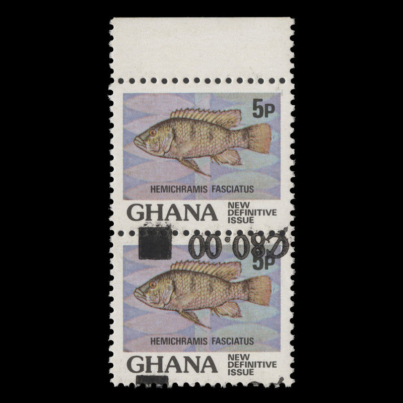 Ghana 1988 (Variety) C80/5p Hemichromis Fasciatus pair with inverted surcharge