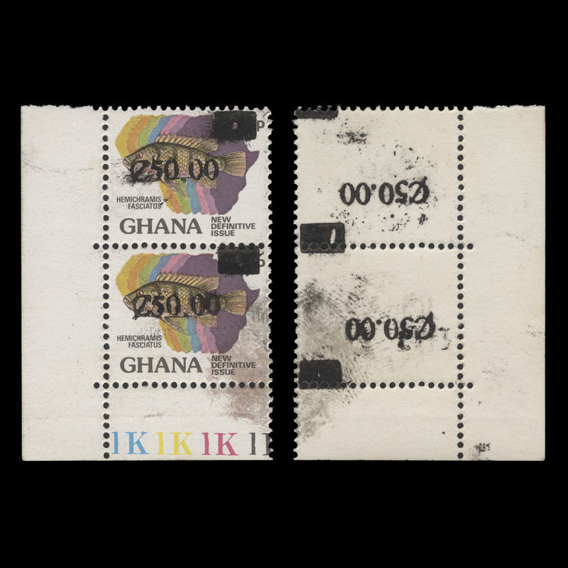Ghana 1989 (Variety) C50/10p Hemichromis Fasciatus pair with inverted surcharge