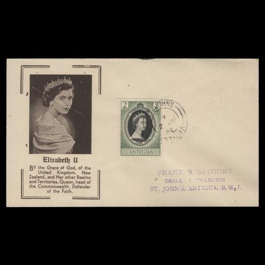 Antigua 1953 (FDC) 2c Coronation, ST JOHNS