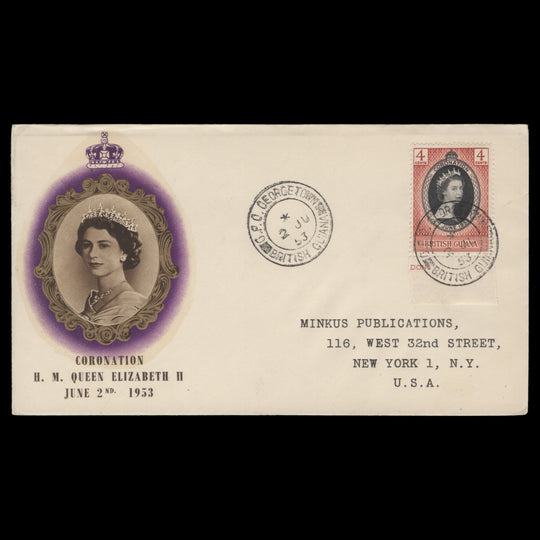 British Guiana 1953 (FDC) 4c Coronation, GEORGETOWN
