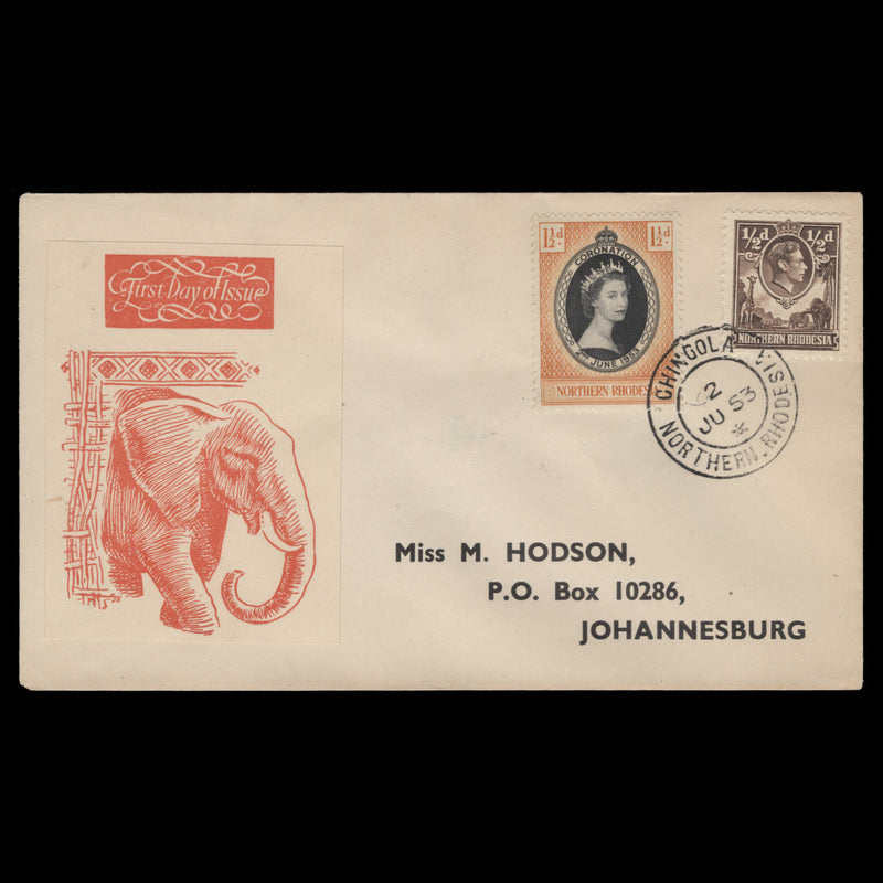 Northern Rhodesia 1953 (FDC) 1½d Coronation, CHINGOLA
