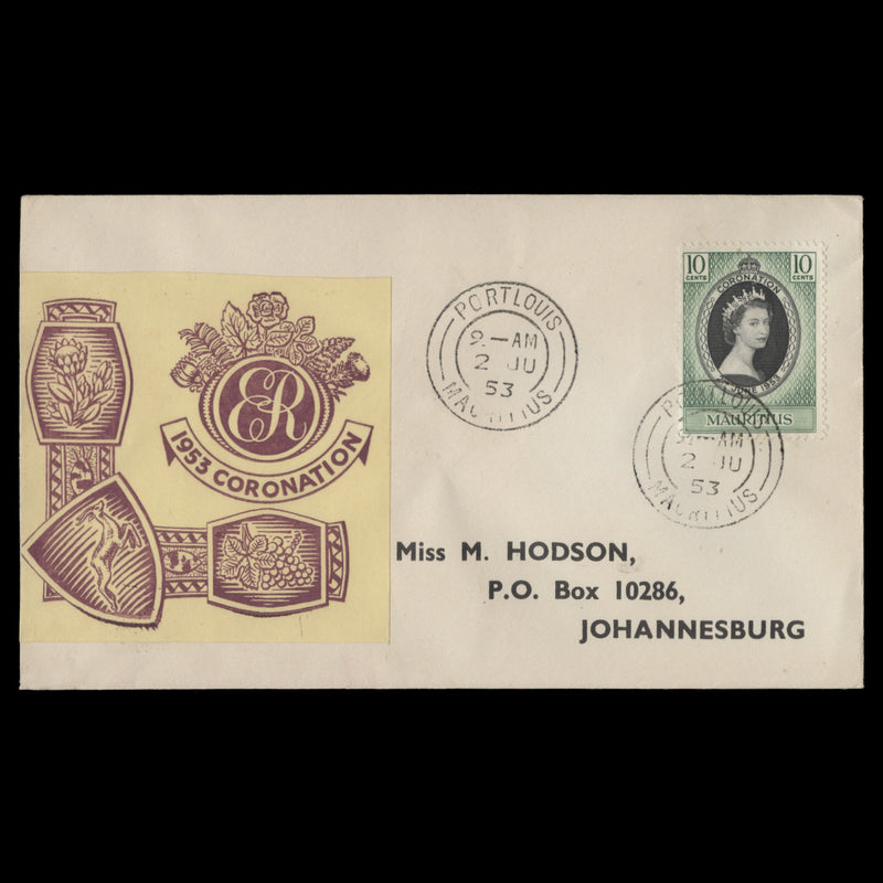 Mauritius 1953 (FDC) 10c Coronation, PORTLOUIS