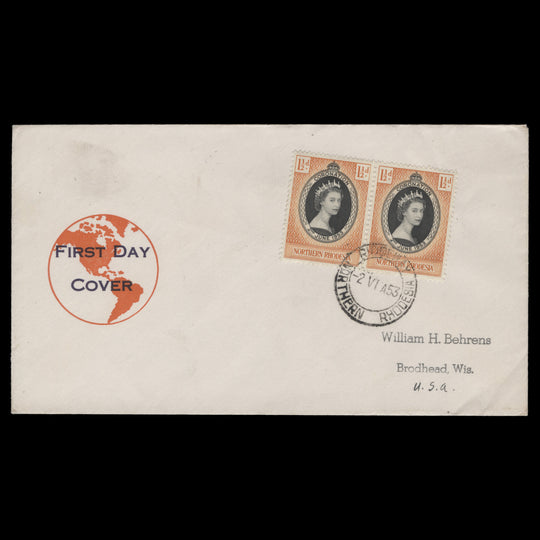 Northern Rhodesia 1953 (FDC) 1½d Coronation pair, RIDGEWAY