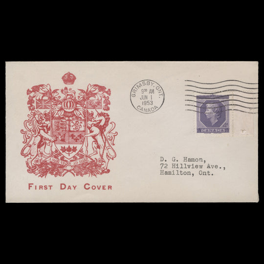 Canada 1953 (FDC) 4c Coronation, GRIMSBY