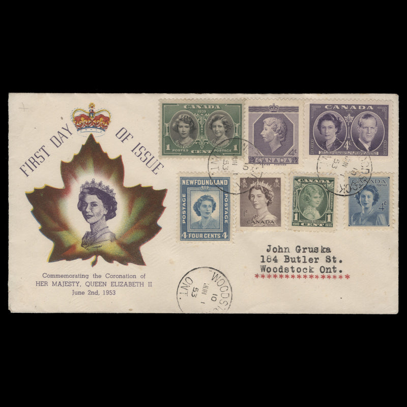 Canada 1953 (FDC) 4c Coronation, WOODSTOCK