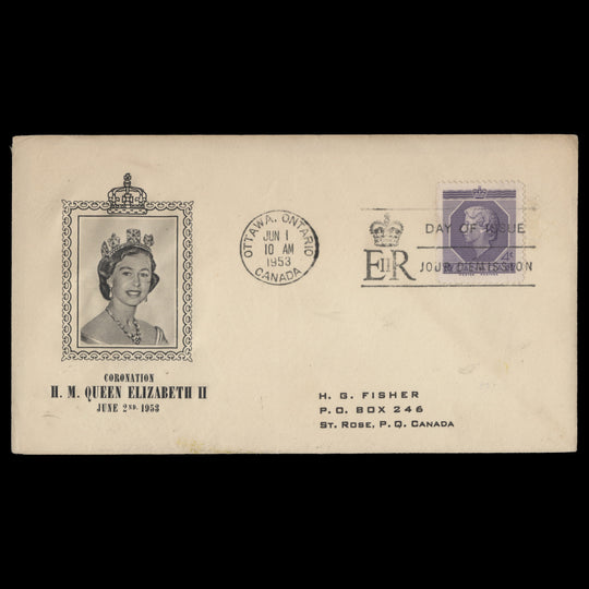Canada 1953 (FDC) 4c Coronation, OTTAWA