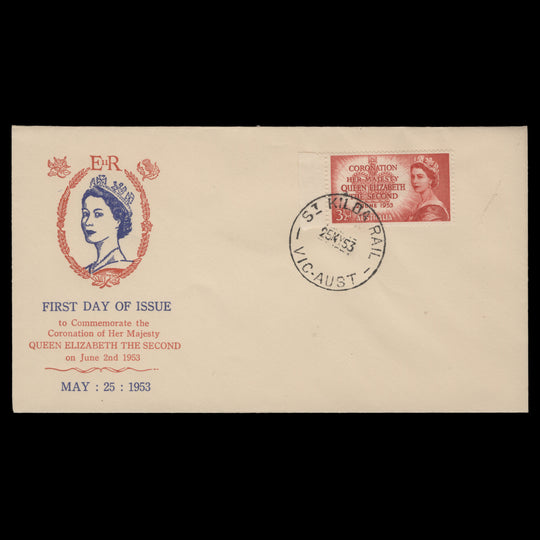 Australia 1953 (FDC) 3½d Coronation, ST KILDA RAIL