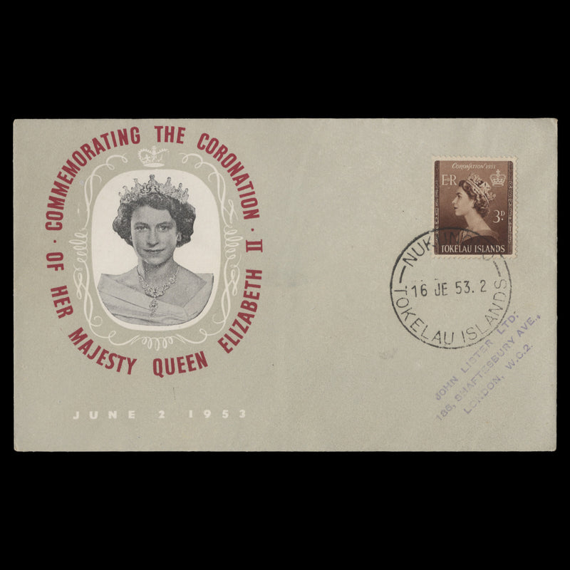 Tokelau 1953 (FDC) 3d Coronation, NUKUNONO